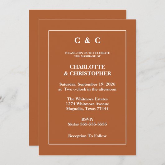 Moderne Terracotta Brunt Sinaasappel Fall bruiloft Kaart (Voorkant / Achterkant)