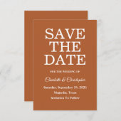 Moderne Terracotta Brunt Sinaasappel Fall bruiloft Save The Date (Voorkant / Achterkant)