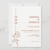 Moderne Terracotta Datumlijn Kunst Bloemen Huwelij Kaart (Voorkant)