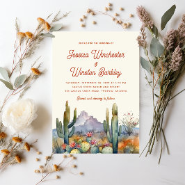 Moderne Terracotta Desert Cactus Landschap Trouwen Kaart