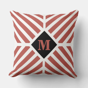 Moderne terracotta diagonale strepen monogram kussen