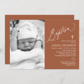 Moderne terracotta doop foto uitnodiging (Voorkant / Achterkant)