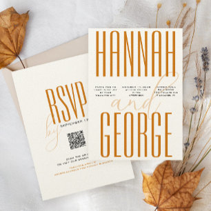 Moderne Terracotta & Ecru Eenvoudige QR Fall Weddi Kaart