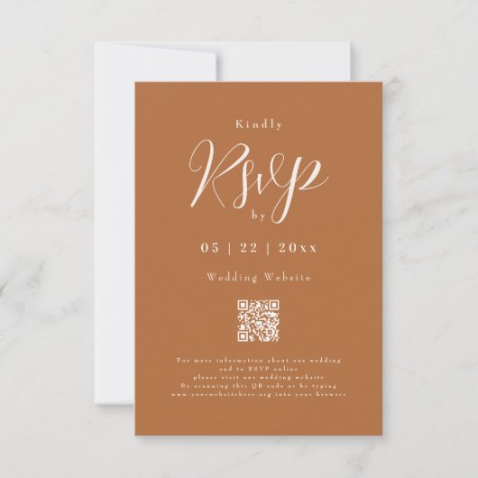 Moderne Terracotta Elegant Script Wedding RSVP Kaartje (Voorkant)