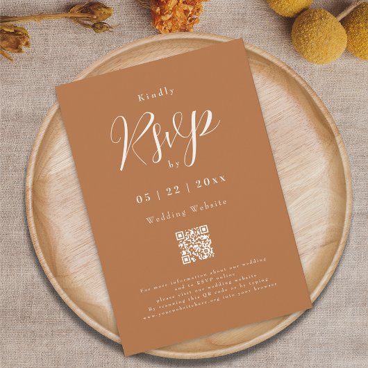 Moderne Terracotta Elegant Script Wedding RSVP Kaartje