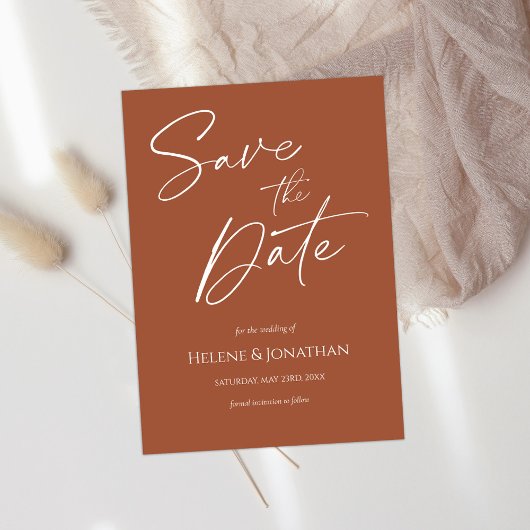 Moderne terracotta Elegante minimalistische bruilo Save The Date