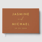 Moderne Terracotta en Gouden Fotobruiloft Gastenboek (Voorkant)