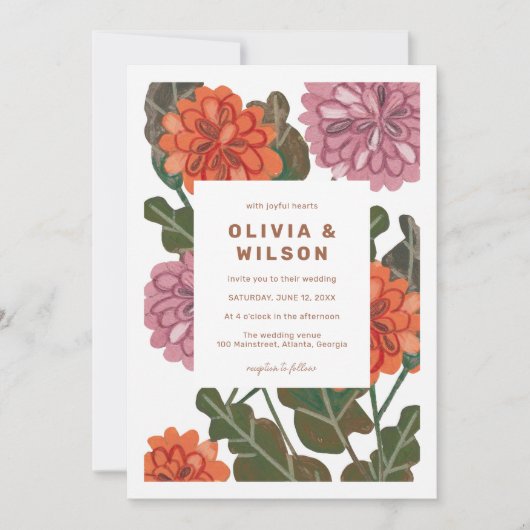 Moderne terracotta en roze bruiloft kaart (Voorkant)