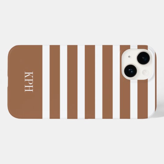 Moderne terracotta en witte streep met monogram Case-Mate iPhone case (Achterkant (horizontaal))