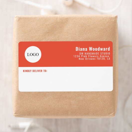 Moderne terracotta en witte zakelijke verzending etiket (Insitu)