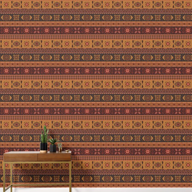 Moderne Terracotta Etnische Tribal Sierpatroon Behang (Hal)