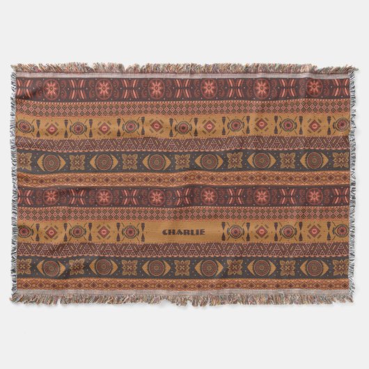 Moderne Terracotta Etnische Tribal Sierpatroon Deken (Voorkant)