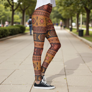 Moderne Terracotta Etnische Tribal Sierpatroon Leggings