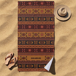 Moderne Terracotta Etnische Tribal Sierpatroon Strandlaken