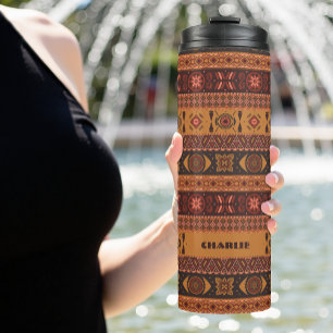 Moderne Terracotta Etnische Tribal Sierpatroon Thermosbeker