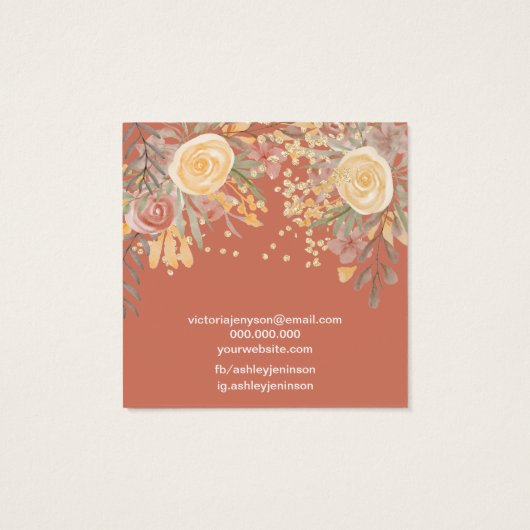 Moderne terracotta floral stud earring display vierkante visitekaartjes (Achterkant)