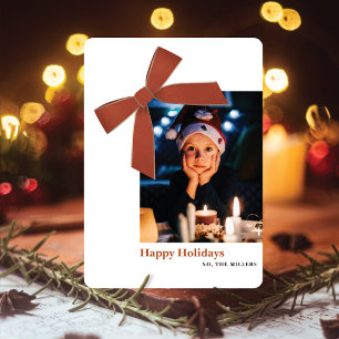Moderne Terracotta Fluwelen Boog Foto Kerstkaart