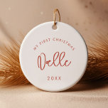 Moderne Terracotta Font Baby Eerste Kerstfoto Keramisch Ornament<br><div class="desc">Mijn eerste kerst: Baby's mijlpaal ornament met een foto,  met een moderne terracotta typografie.</div>