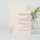 Moderne Terracotta Gebrande Oranje Boho Bruiloft Kaart (Staand voorkant)