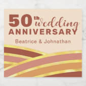 Moderne terracotta & gouden 50e bruiloft Jubileum Sparkling Wijnetiket (Enkel label)