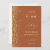 Moderne Terracotta Gouden Faux Glitter Edge Weddin Kaart (Voorkant)