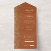 Moderne Terracotta Gouden Glitter bruiloft All In One Uitnodiging (Binnen)