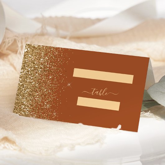 Moderne Terracotta Gouden Glitter bruiloft Plaatskaartje