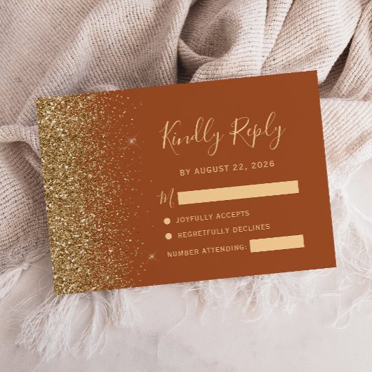 Moderne Terracotta Gouden Glitter RSVP Kaartje
