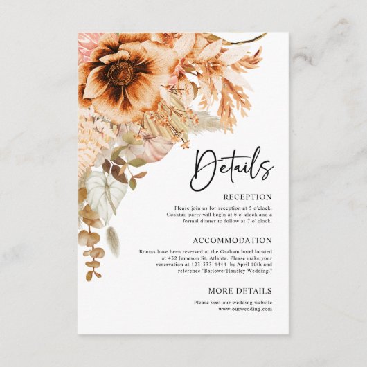 Moderne Terracotta Herfst Bloemen Waterverf Bruilo Informatiekaartje (Voorkant)