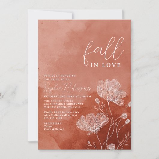 Moderne Terracotta Herfst in Liefde Vrijgezellenfe Kaart (Voorkant)