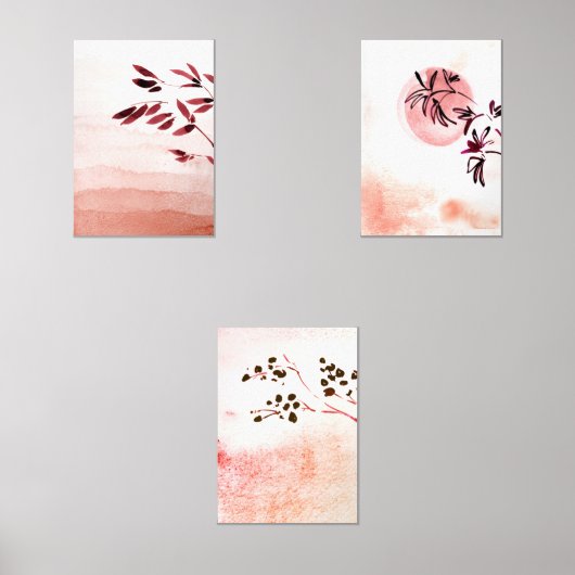 Moderne terracotta Japandi landschappen met takken Muurkunst Sets (Voorkant)