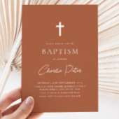 Moderne terracotta jongens kruis doop doop kaart