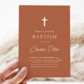 Moderne terracotta jongens kruis doop doop kaart