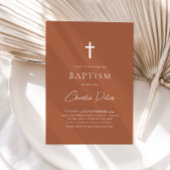 Moderne terracotta jongens kruis doop doop kaart