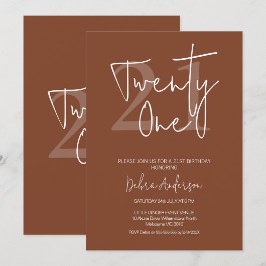 Moderne terracotta kalligrafie 21e verjaardag kaart (Voorkant / Achterkant)