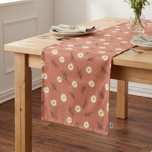 Moderne Terracotta Madeliefjesstrooi Tafel Runner Korte Tafelloper