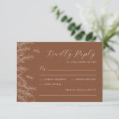 Moderne Terracotta Minimal Leaves Wedding RSVP Kaartje (Staand voorkant)