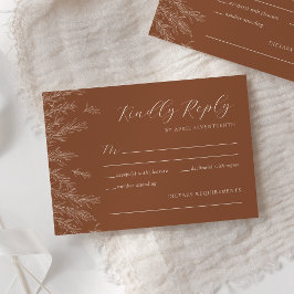 Moderne Terracotta Minimal Leaves Wedding RSVP Kaartje