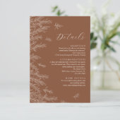 Moderne Terracotta Minimale Bladeren Trouwdetails Informatiekaartje (Staand voorkant)