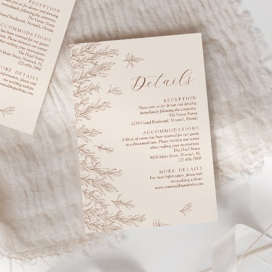 Moderne Terracotta Minimale Bladeren Trouwdetails Informatiekaartje