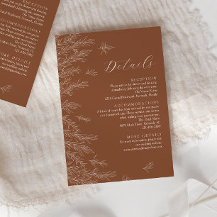 Moderne Terracotta Minimale Bladeren Trouwdetails Informatiekaartje