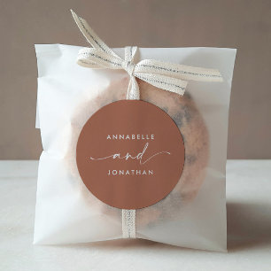 Moderne terracotta minimale hedendaagse bruiloft ronde sticker