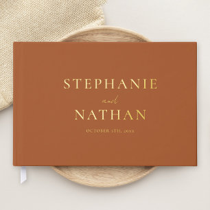 Moderne Terracotta Minimalistische Wedding Gold Gastenboek
