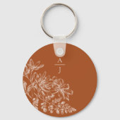 Moderne Terracotta Monogram Bloem Sleutelhanger (Voorkant)