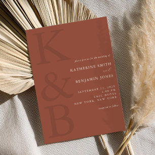 Moderne Terracotta Monogram Minimalistische Huweli Kaart