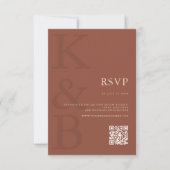 Moderne Terracotta Monogram Minimalistische Huweli RSVP Kaartje (Voorkant)