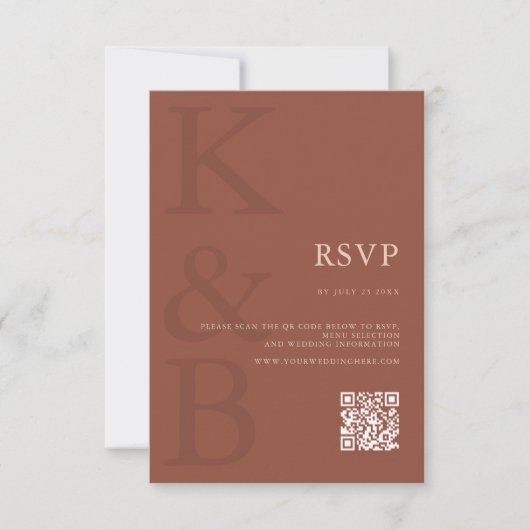 Moderne Terracotta Monogram Minimalistische Huweli RSVP Kaartje (Voorkant)