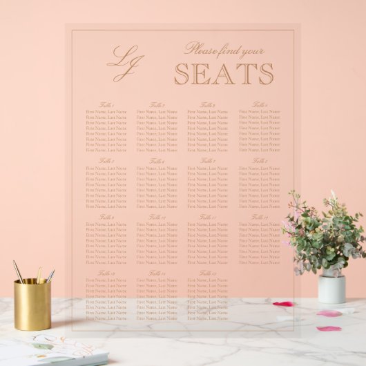 Moderne Terracotta Monogram Script Trouwstoel Acryl Bord (Huwelijk)