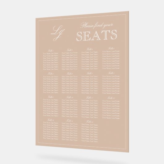 Moderne Terracotta Monogram Script Trouwstoel Acryl Bord (Hoek)