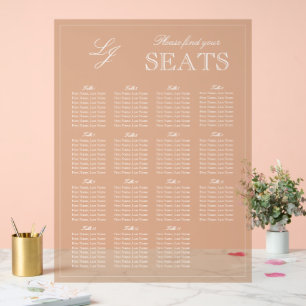 Moderne Terracotta Monogram Script Trouwstoel Acryl Bord